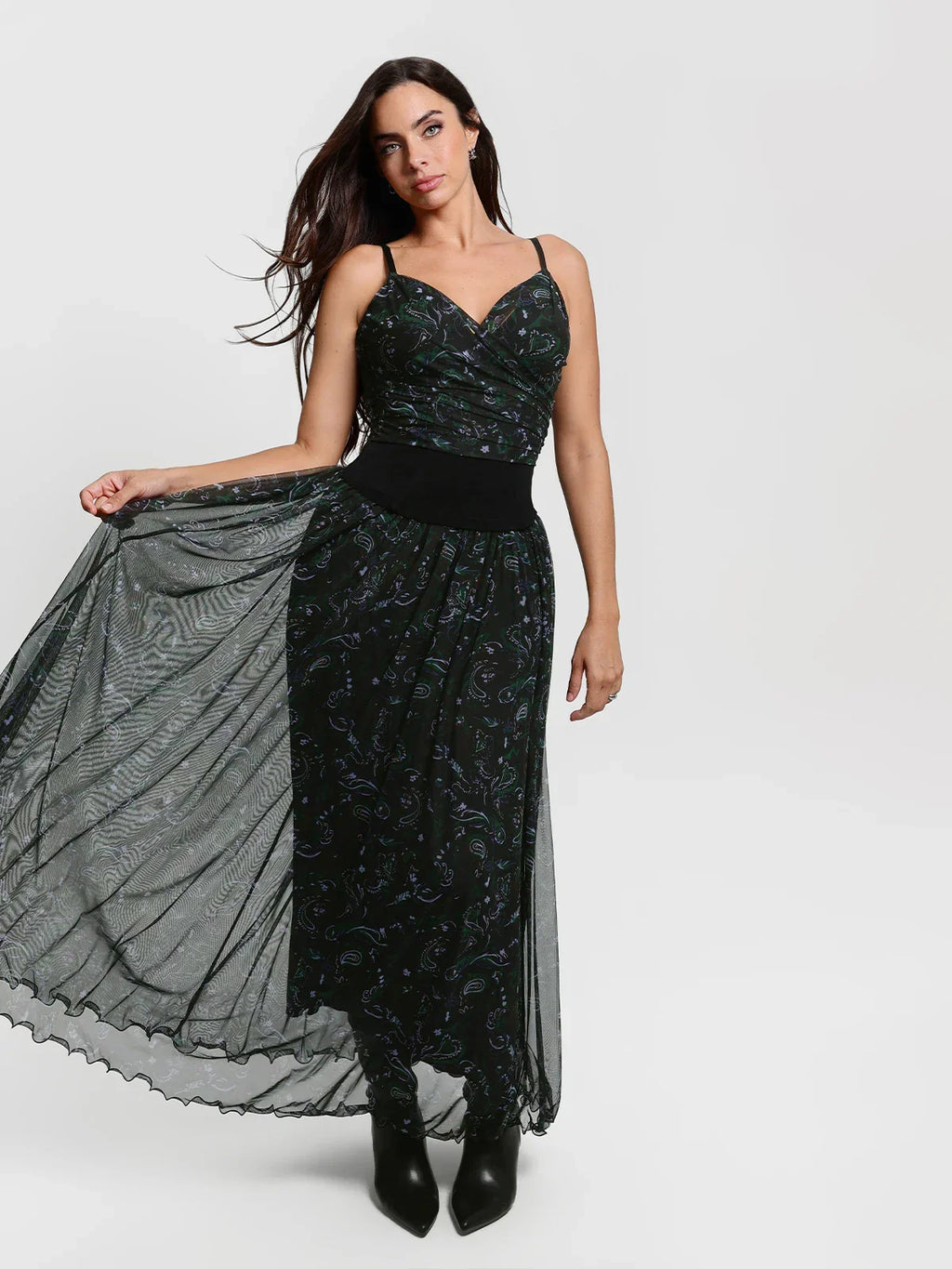 Paisley Sculpting Corset Top & High-Waist A-Line Maxi Skirt