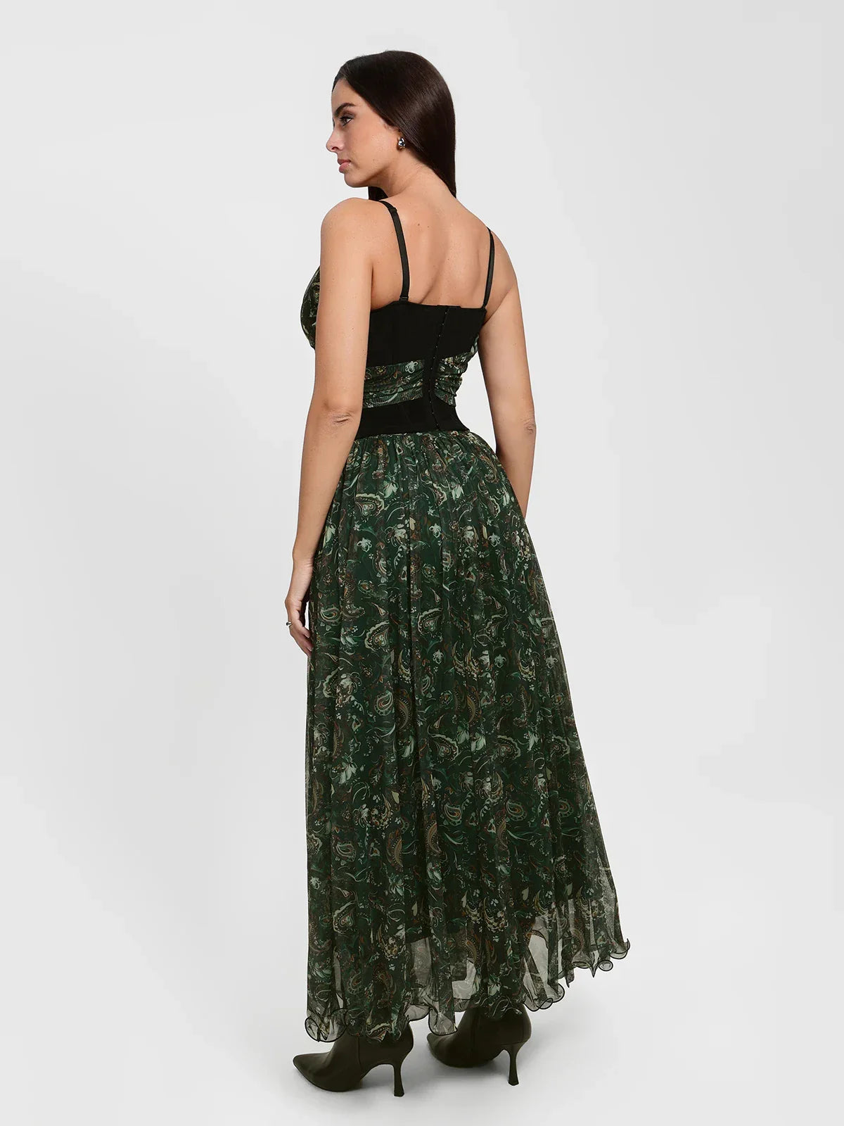 Paisley Sculpting Corset Top & High-Waist A-Line Maxi Skirt