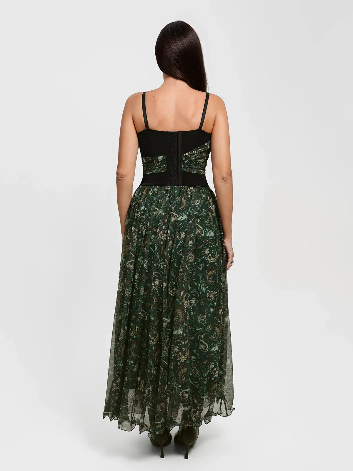 Paisley Sculpting Corset Top & High-Waist A-Line Maxi Skirt