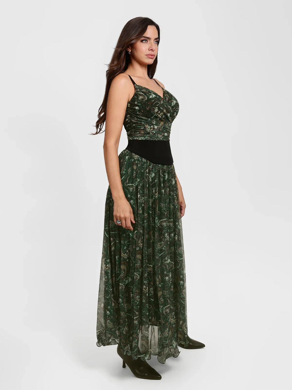 Paisley Sculpting Corset Top & High-Waist A-Line Maxi Skirt