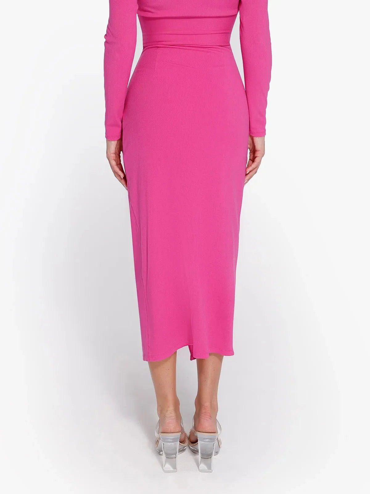 Shapewear Rib Modal Built In Sculpting Wrap Midi Skirt