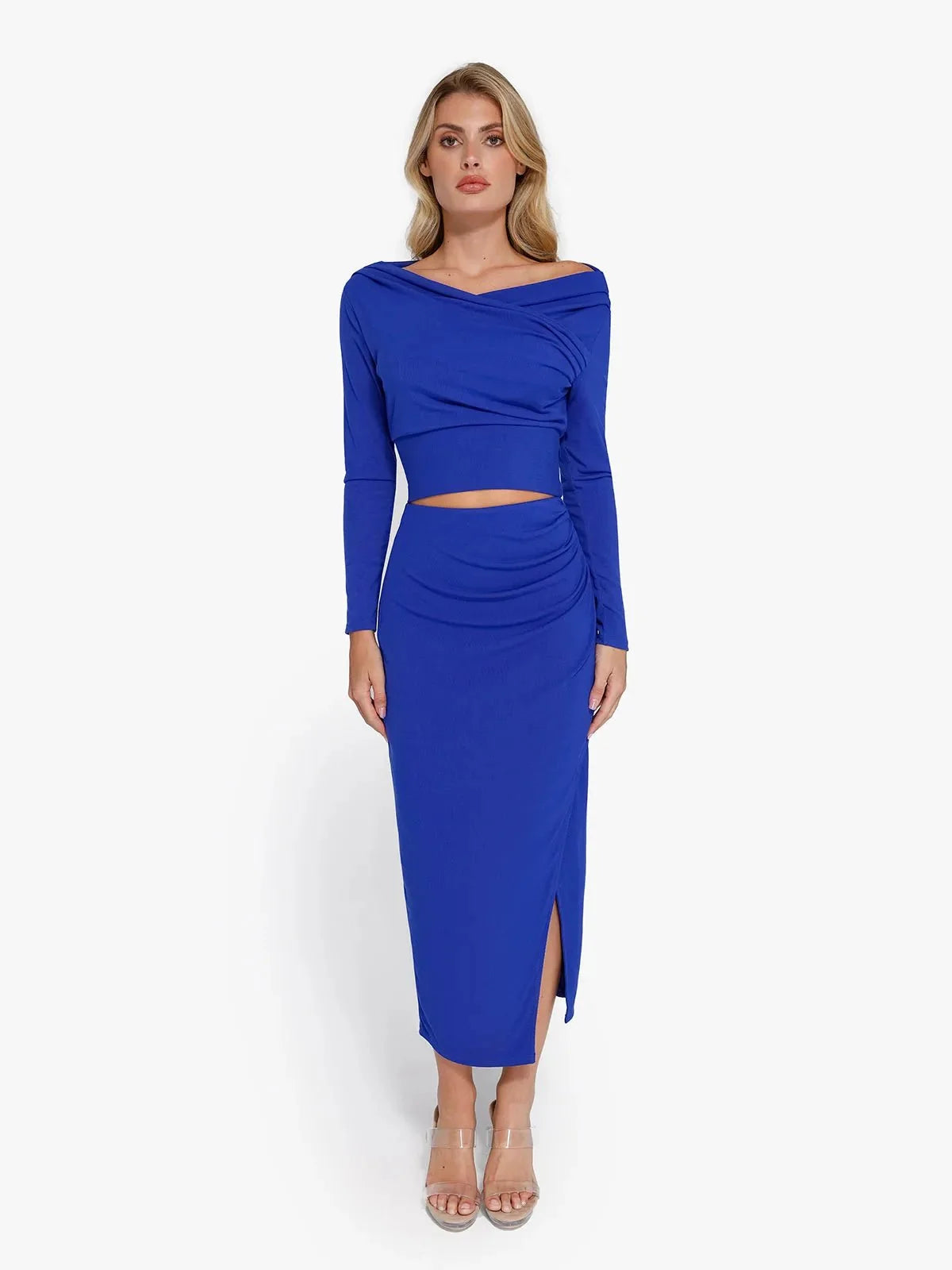 Shapewear Rib Modal Built In Sculpting Wrap Midi Skirt
