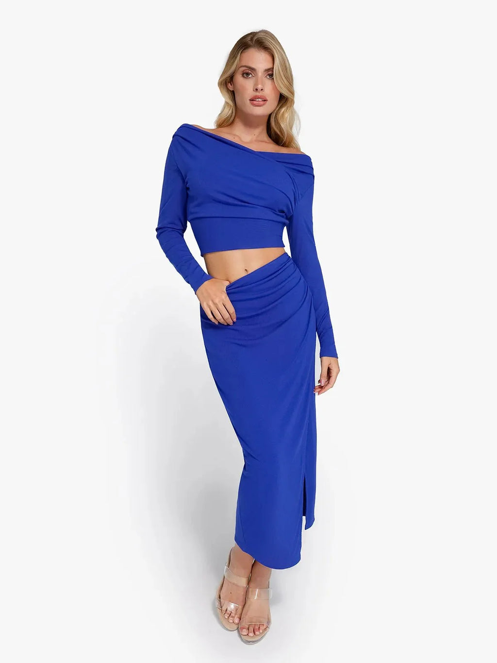 Shapewear Rib Modal Built In Sculpting Wrap Midi Skirt
