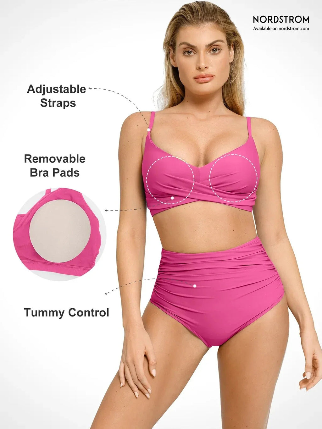Shapewear Bust-Enhancing Draped High Waist Bikini Top