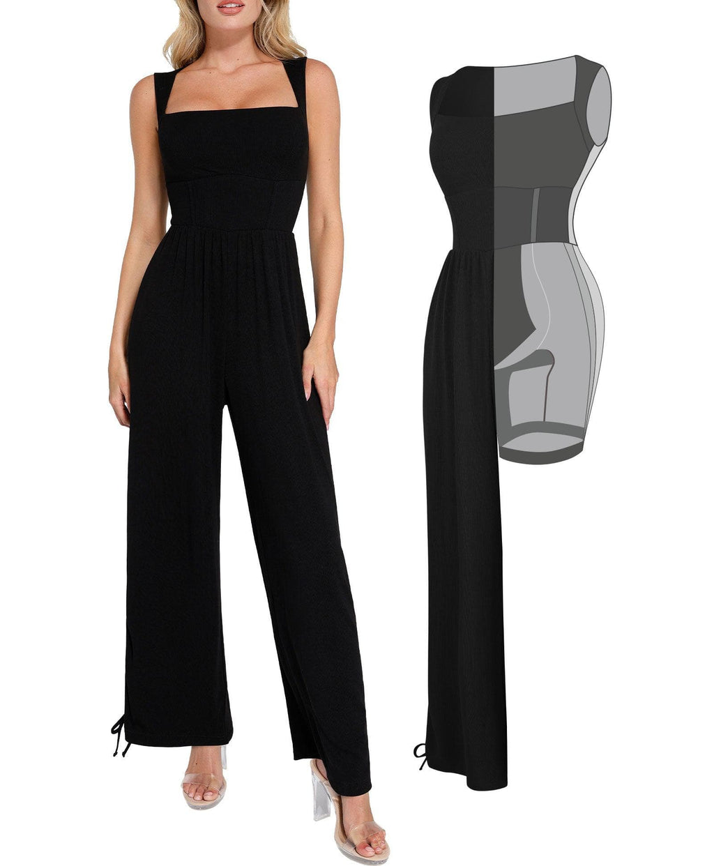 Shapewear Square Neck Tummy Control Wide Leg Jumpsuit