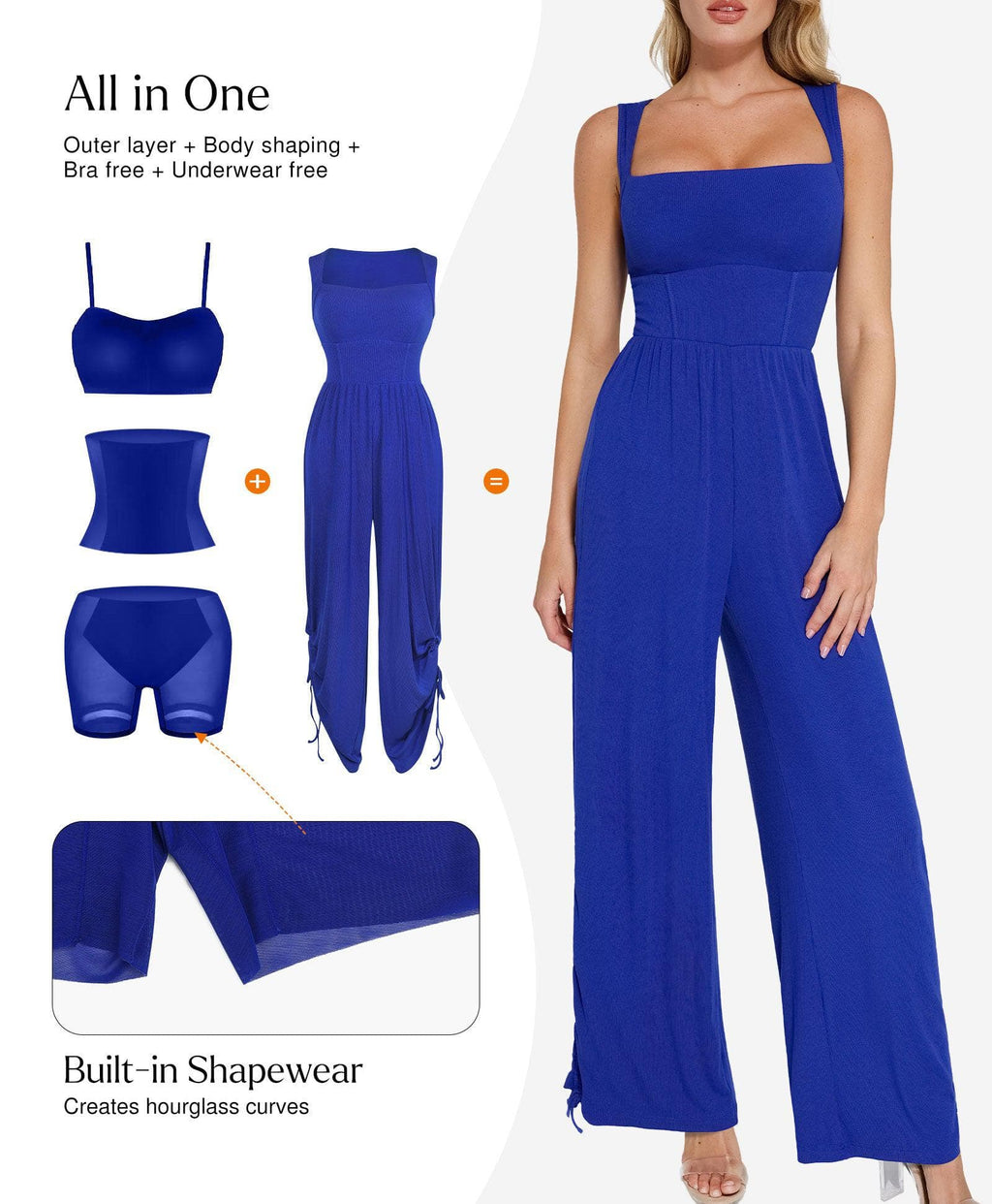 Shapewear Square Neck Tummy Control Wide Leg Jumpsuit
