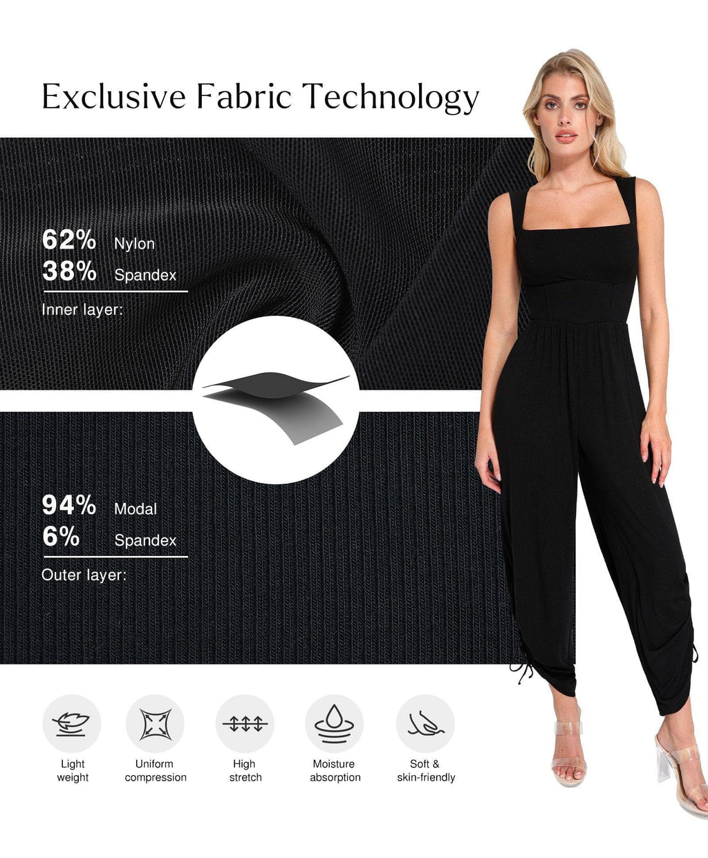 Shapewear Square Neck Tummy Control Wide Leg Jumpsuit