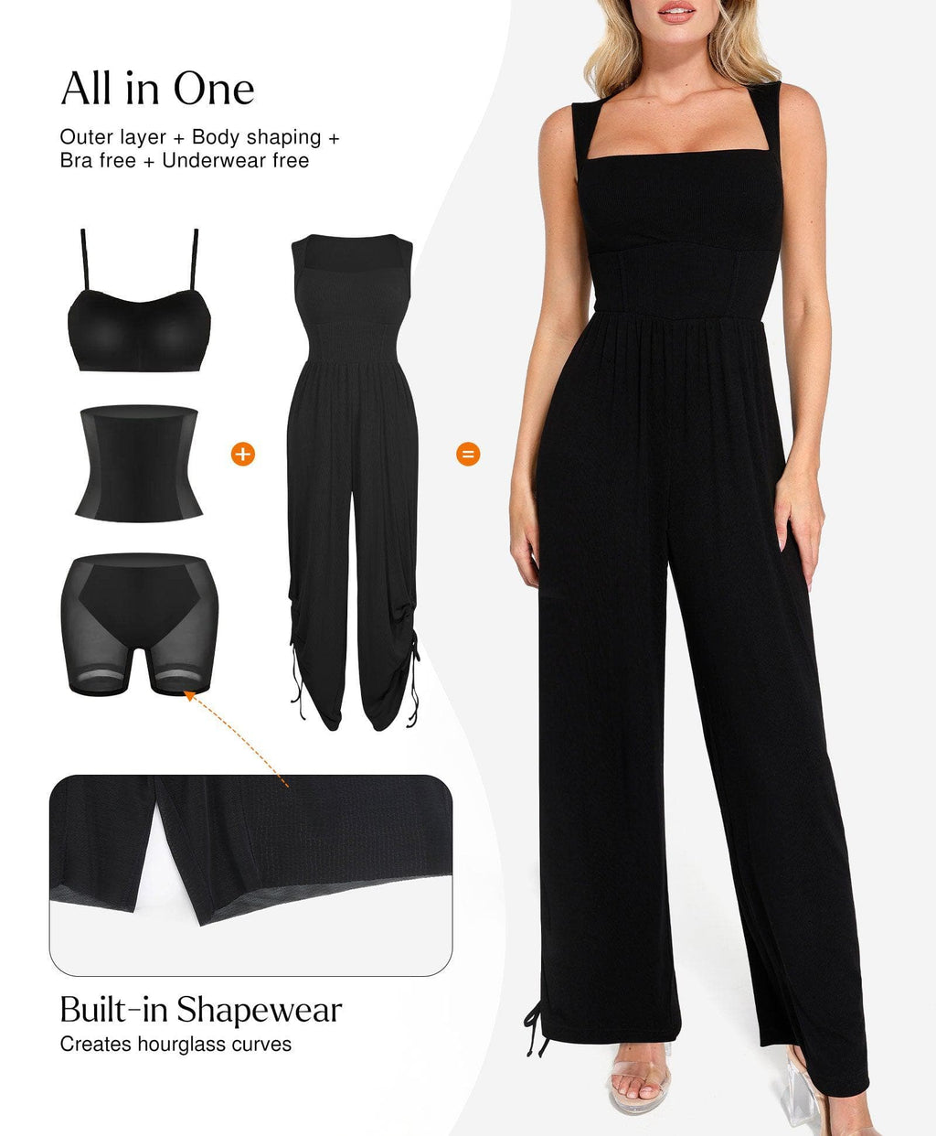 Shapewear Square Neck Tummy Control Wide Leg Jumpsuit