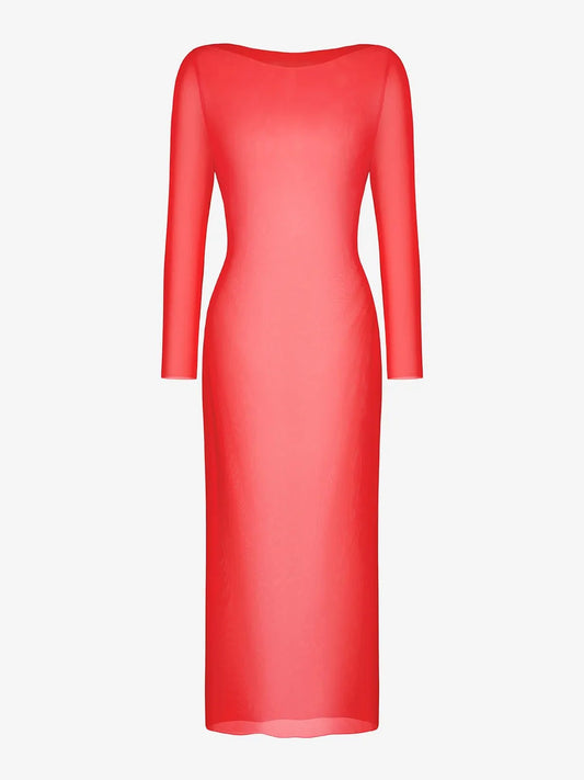 Long Sleeve Sheer Mesh Maxi Cover-Up