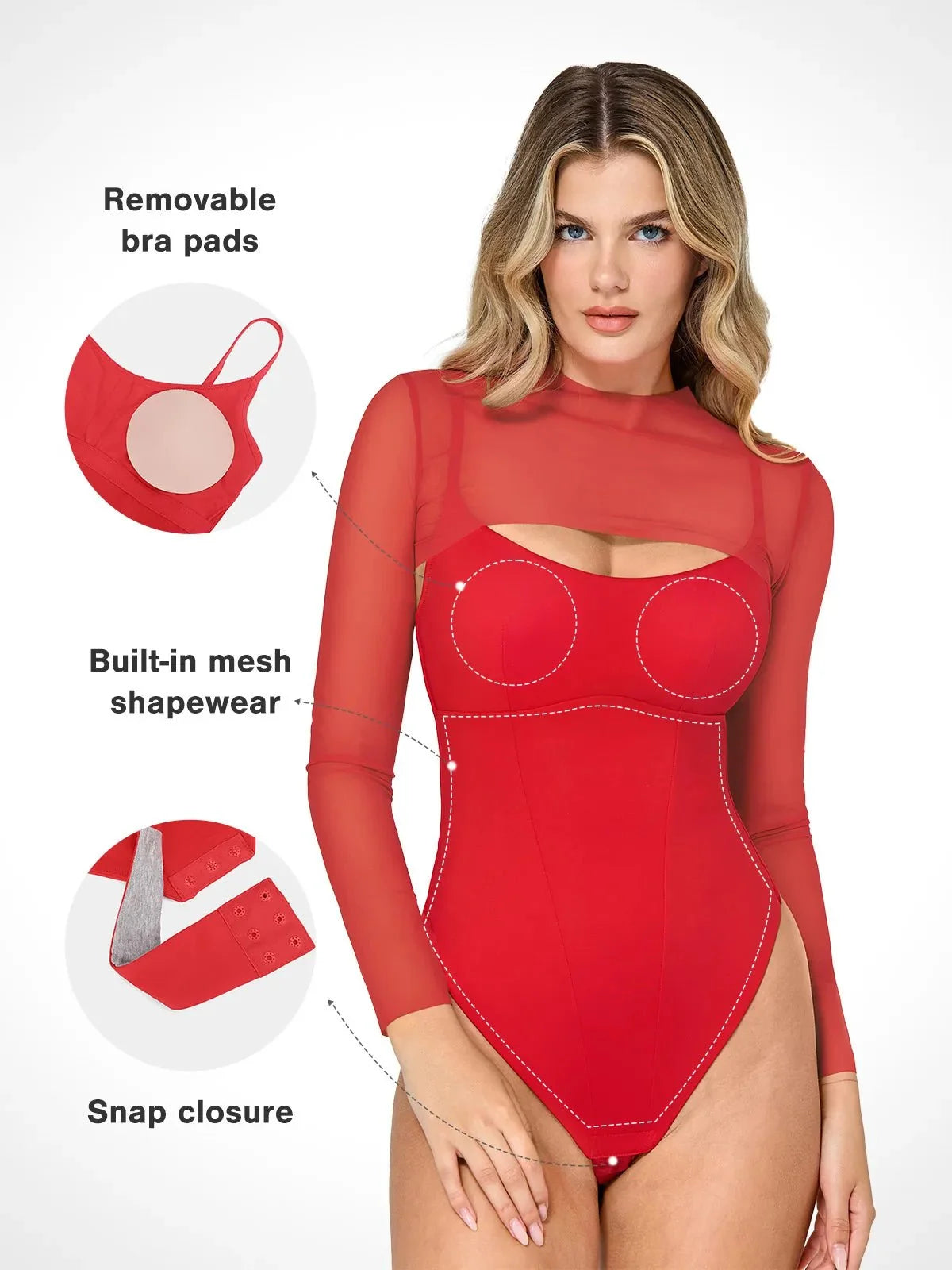 Shapewear Long Sleeve Sculpting Mesh Shrug Bodysuit Set