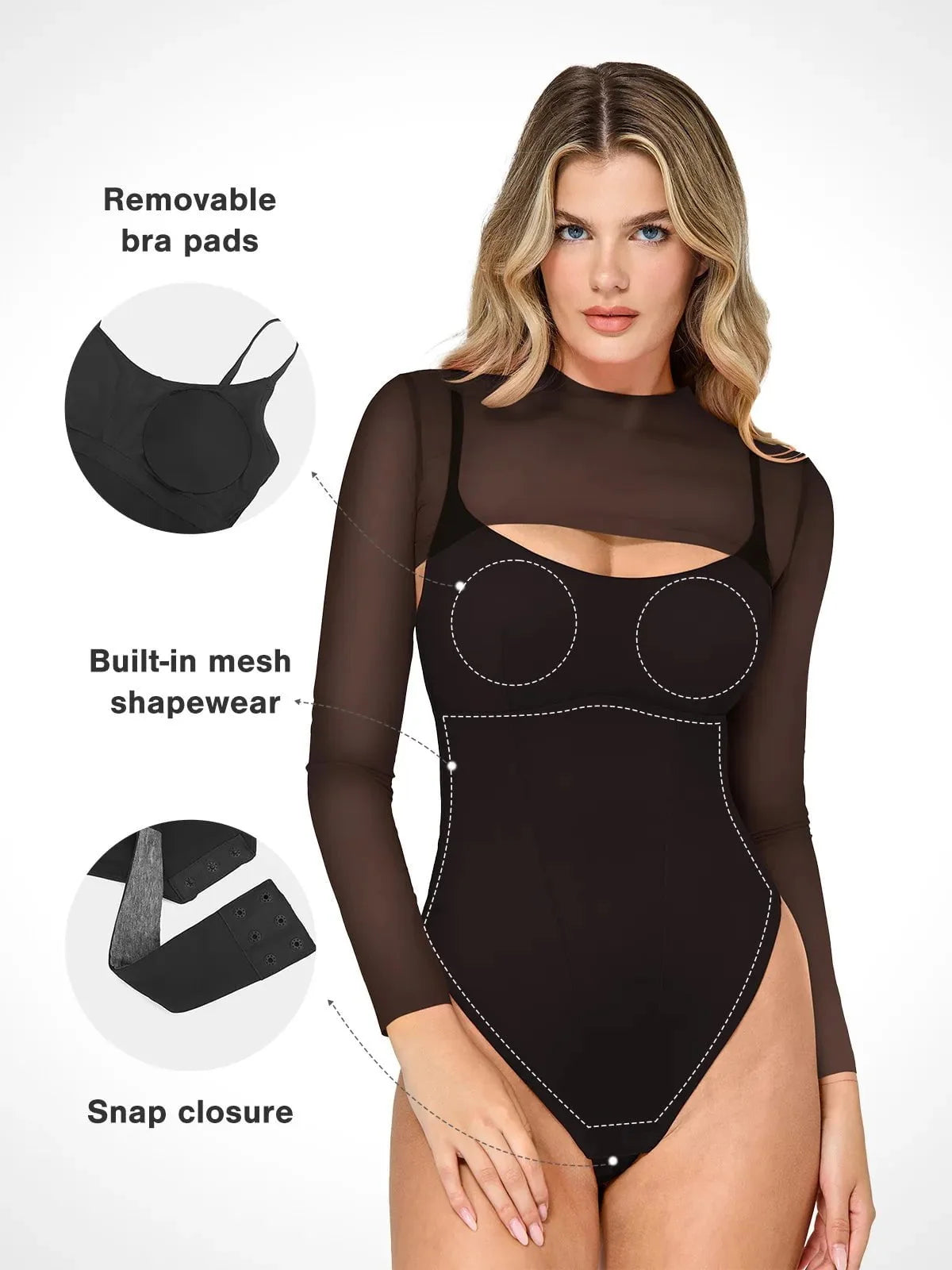 Shapewear Long Sleeve Sculpting Mesh Shrug Bodysuit Set