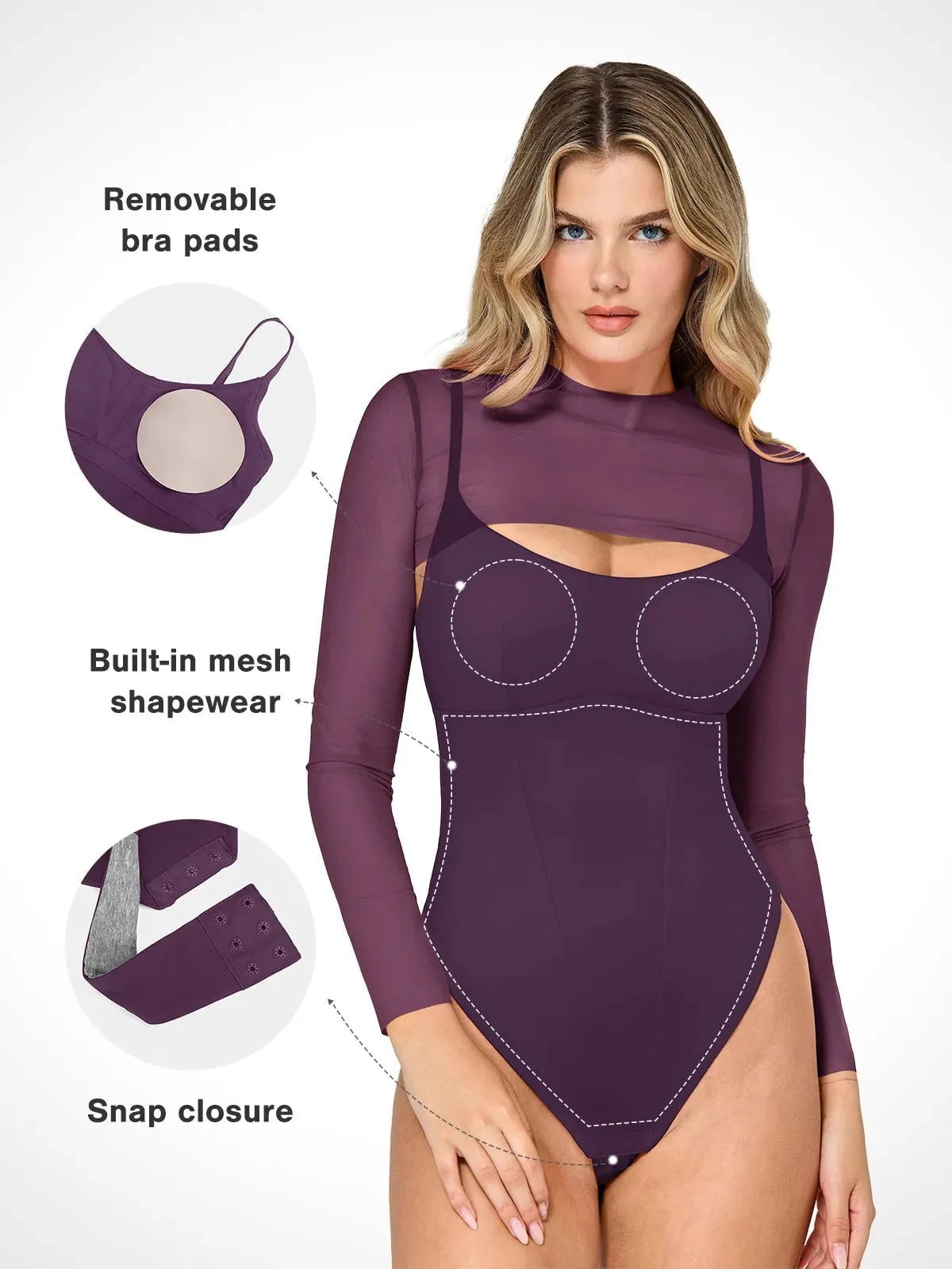 Shapewear Long Sleeve Sculpting Mesh Shrug Bodysuit Set
