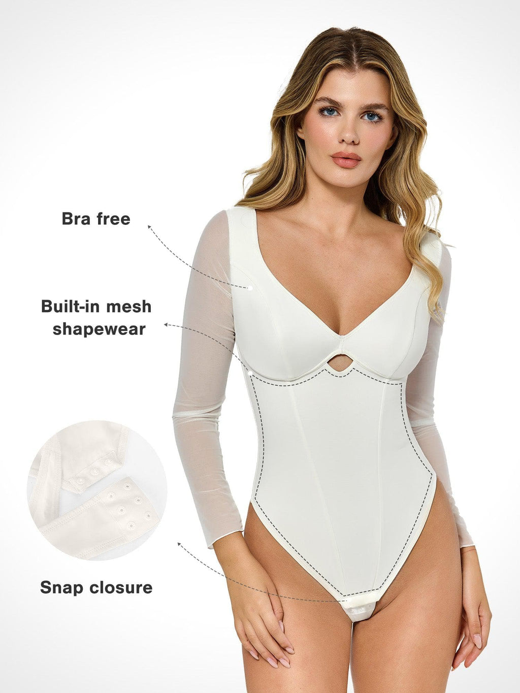 Shapewear Cutout Sweetheart Mesh Sleeve Sculpting Bodysuit