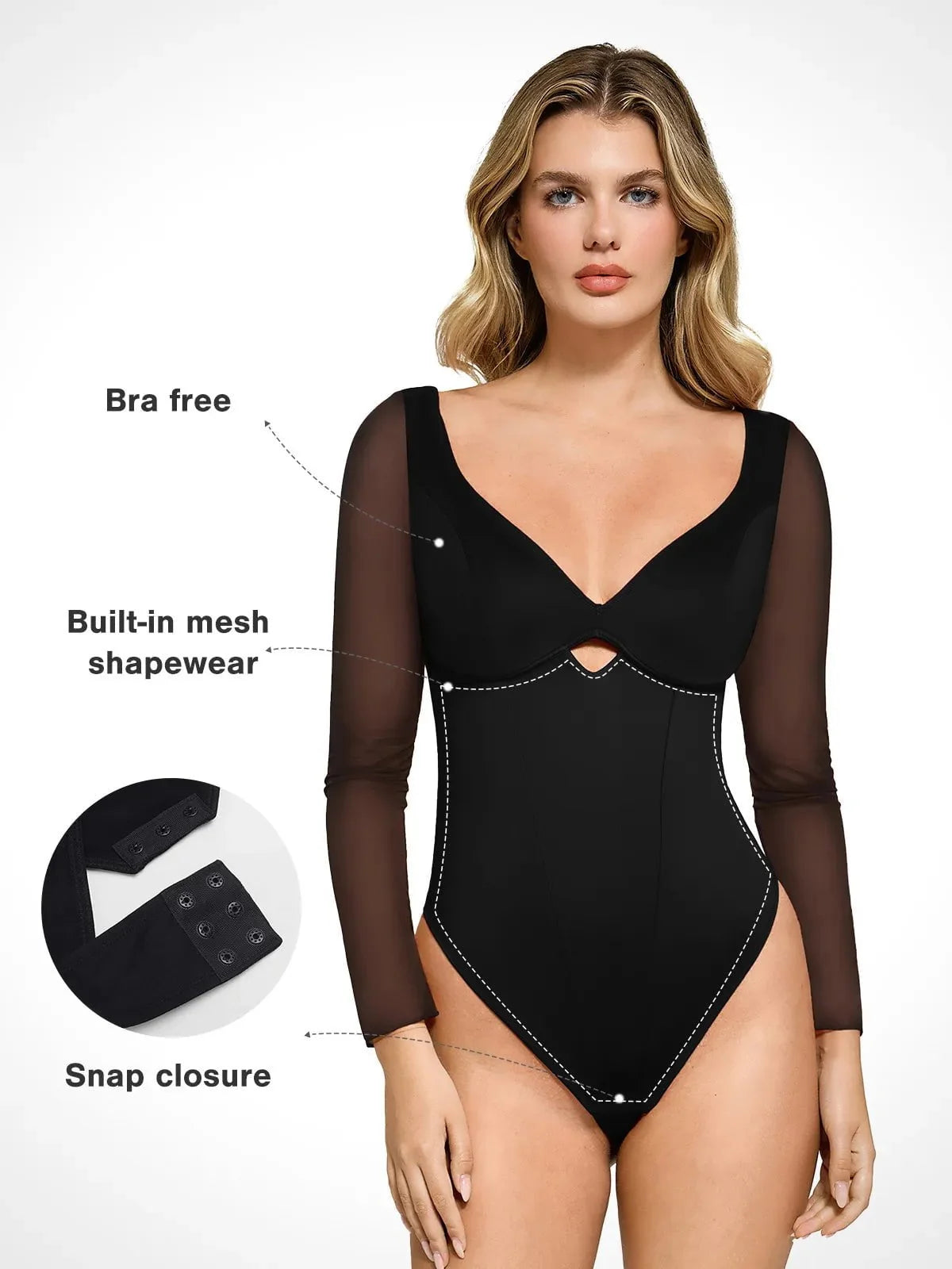 Shapewear Cutout Sweetheart Mesh Sleeve Sculpting Bodysuit