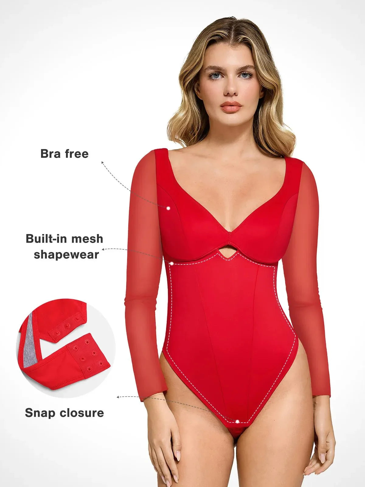 Shapewear Cutout Sweetheart Mesh Sleeve Sculpting Bodysuit
