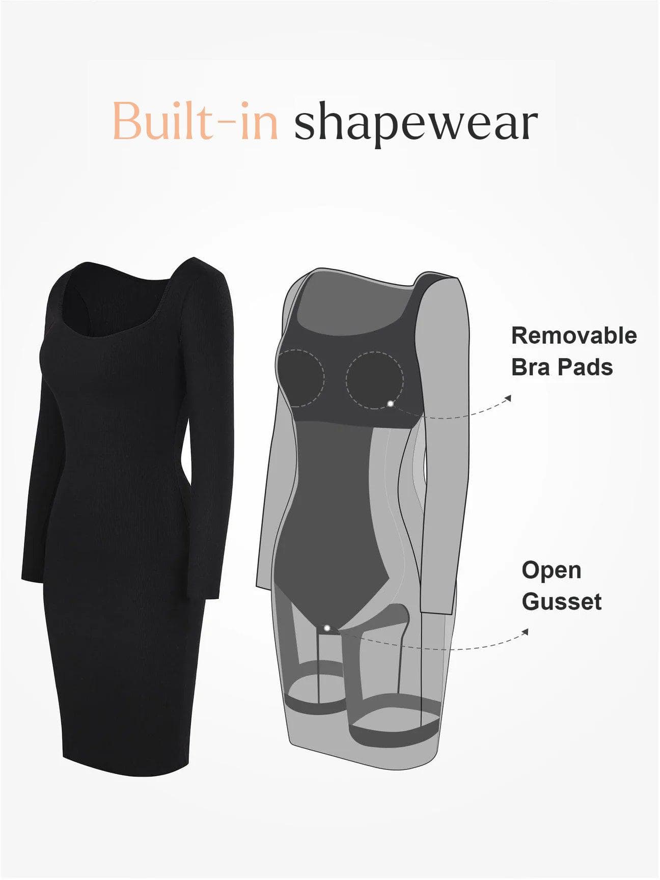 Shapewear Square Neck Long Sleeve Modal Slimming Midi Dress