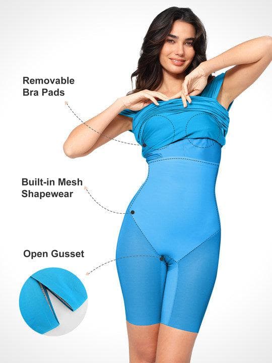 Shapewear Off-Shoulder Ruched Shine Sculpting Midi Dress For Insiders