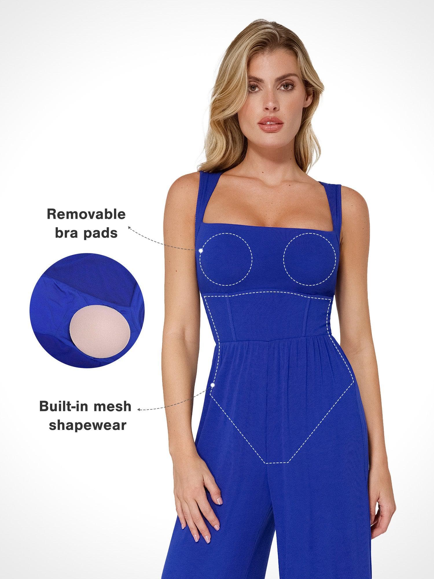 Shapewear Square Neck Tummy Control Wide Leg Jumpsuit