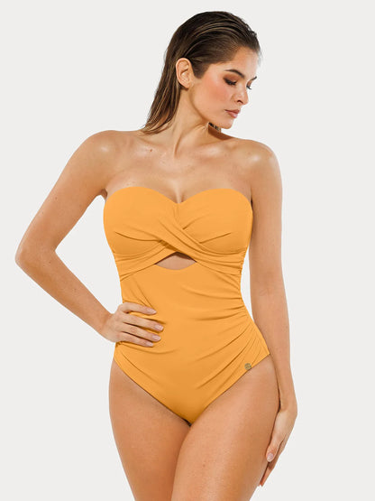 Twist & Shirred Sculpting One-Piece with Removable Straps