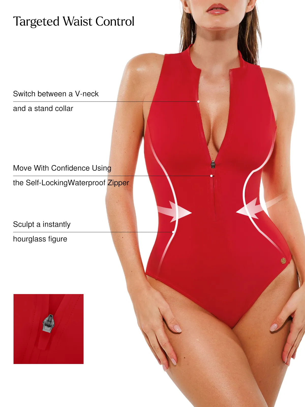 Zip-Front Waist Shaping Swimsuit