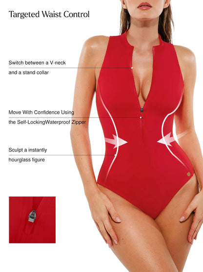 Zip-Front Waist Shaping Swimsuit