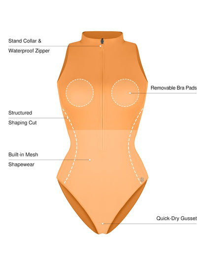 Zip-Front Waist Shaping Swimsuit