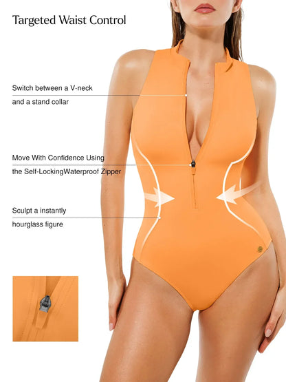 Zip-Front Waist Shaping Swimsuit