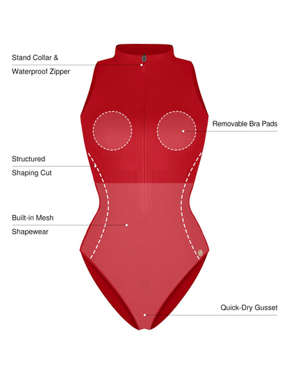 Zip-Front Waist Shaping Swimsuit