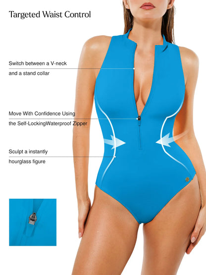 Zip-Front Waist Shaping Swimsuit