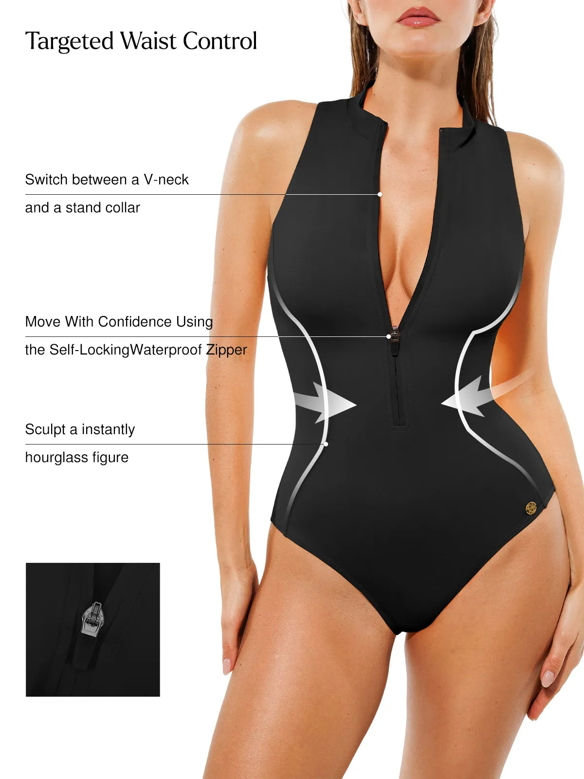 Zip-Front Waist Shaping Swimsuit