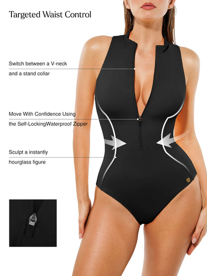 Zip-Front Waist Shaping Swimsuit