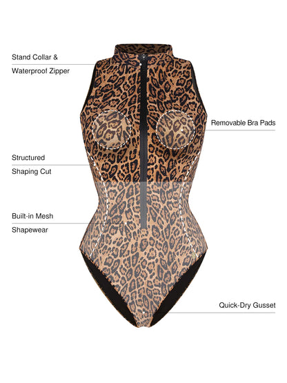 Zip-Front Waist Shaping Swimsuit